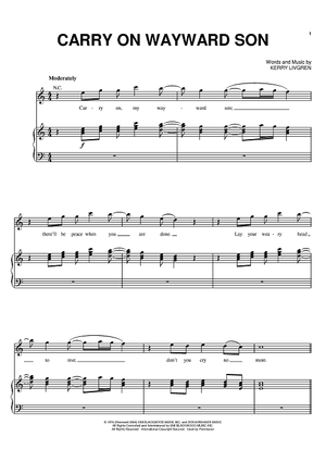 Buy Carry On Wayward Son Sheet Music By Kansas For Piano Vocal Chords
