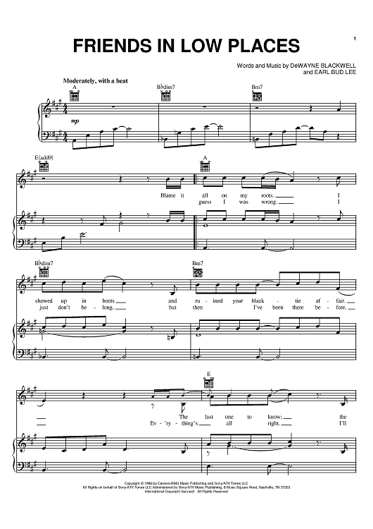 Friends In Low Places Sheet Music By Garth Brooks For Pianovocalchords Sheet Music Now 9501