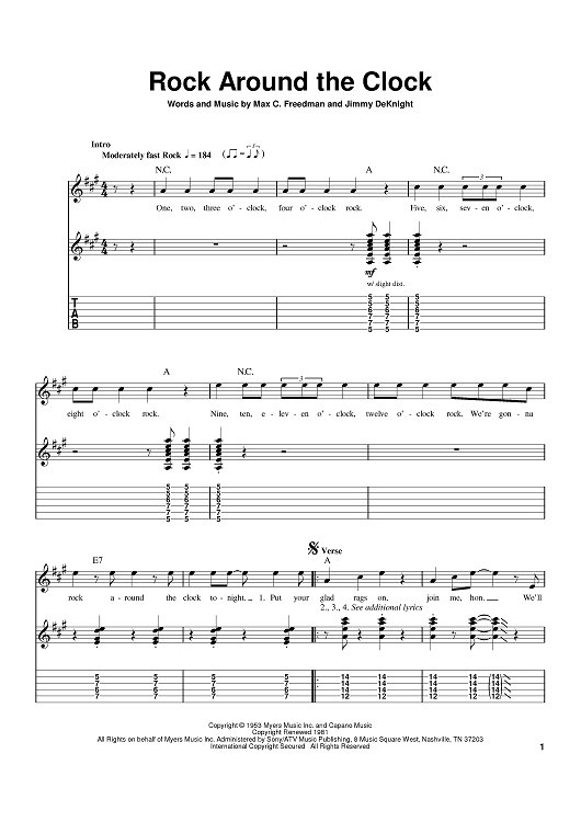 Rock Around The Clock Quot Sheet Music By Bill Haley Amp His Comets For Guitar Tab Sheet Music Now