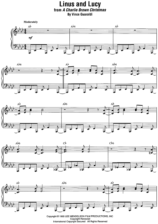 Linus And Lucy from A Charlie Brown Christmas" Sheet Music by Vince