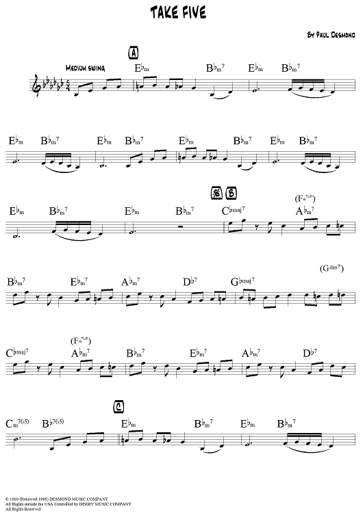 take five sheet music 8notes