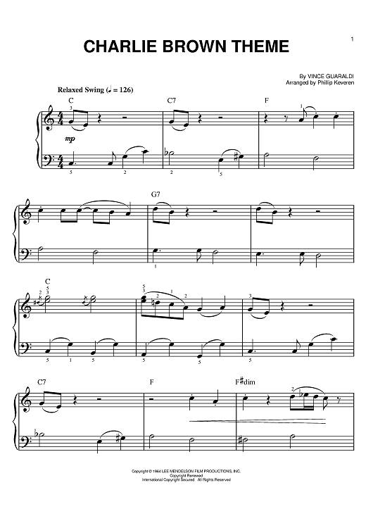 Charlie Brown Theme Song Piano Sheet Music - Theme Image