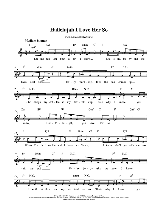 Hallelujah I Love Her So Quot Sheet Music By Ray Charles For Lead Sheet Sheet Music Now