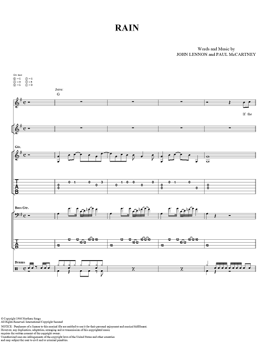 Rain" Sheet Music by The Beatles for Guitar Tab/Vocal/Chords - Sheet