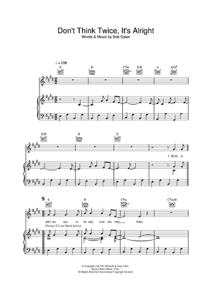 Don 39 T Think Twice It 39 S Alright Quot Sheet Music By Bob Dylan For Piano Vocal Chords Sheet Music Now