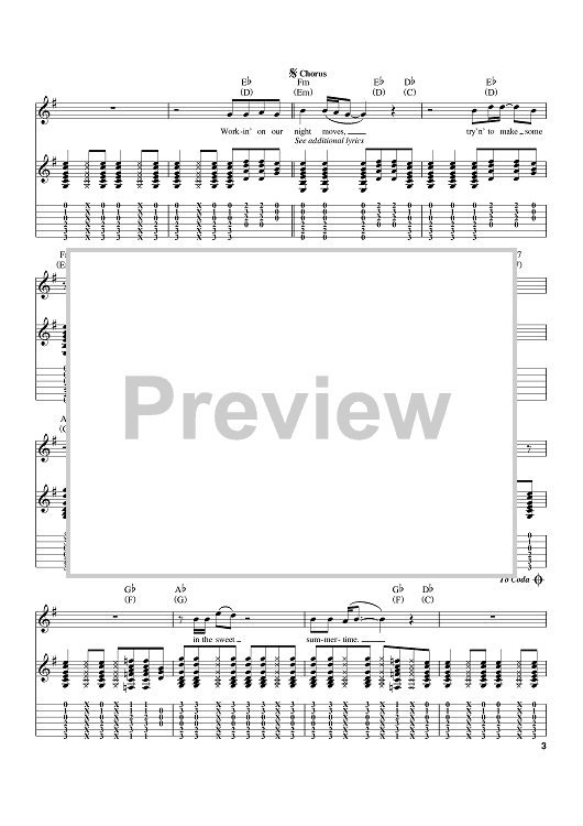 night moves bob seger guitar chords