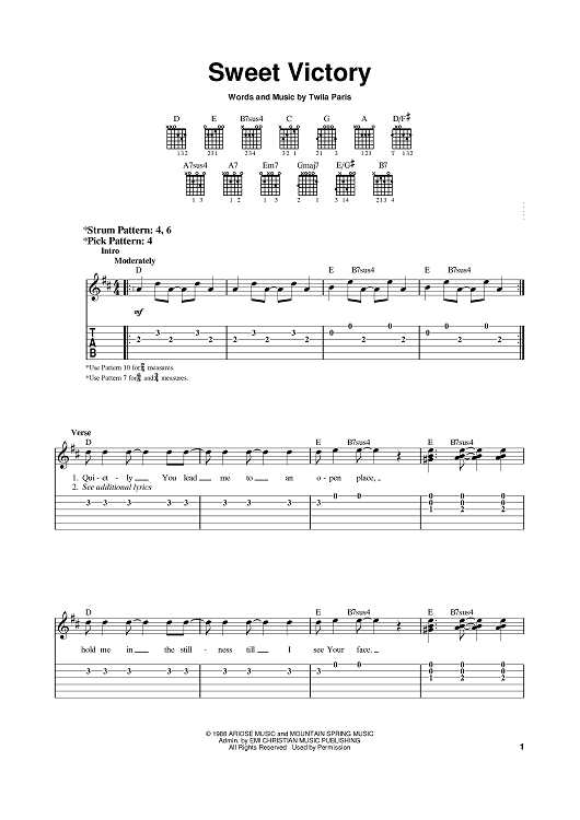 Buy Sweet Victory Sheet Music By Twila Paris For Easy Guitar