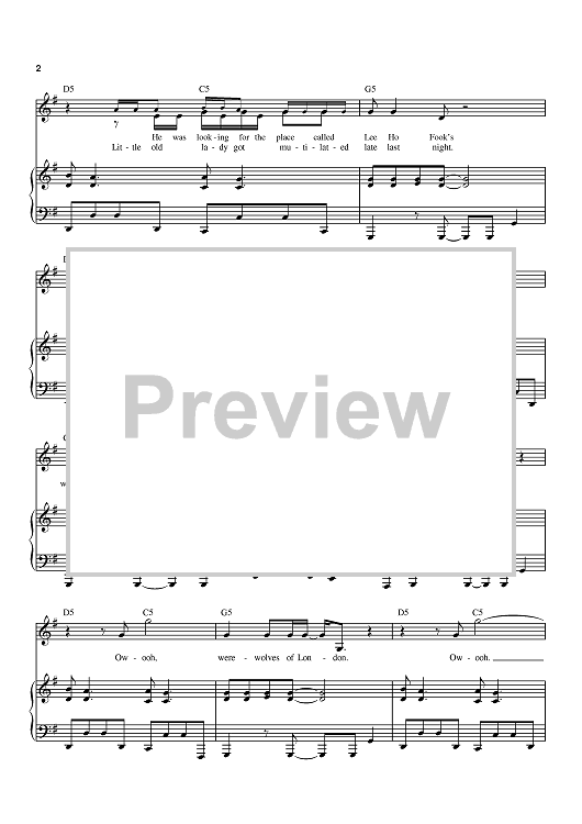 Werewolves Of London" Sheet Music by Warren William Zevon for Piano