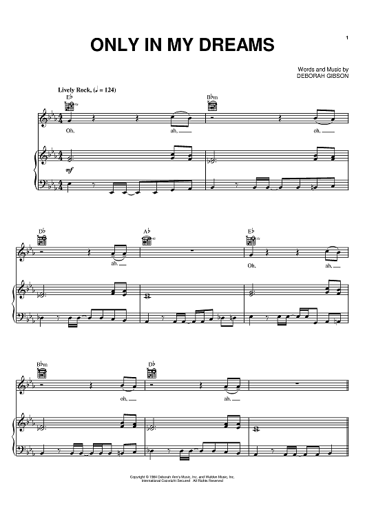 Buy Only In My Dreams Sheet Music By Debbie Gibson For Piano Vocal Chords