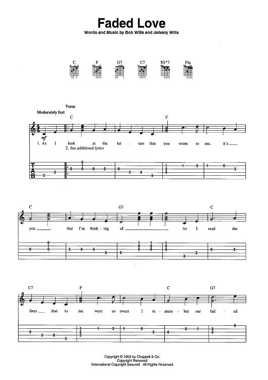 Faded Love Sheet Music For Easy Guitar Tabvocal Sheet Music Now 