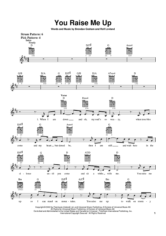 Lyrics Center You Raise Me Up Lyrics And Chords Key Of C