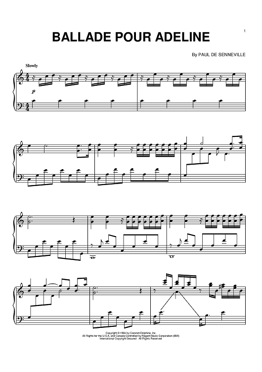 ballade pour adeline piano sheet music easy