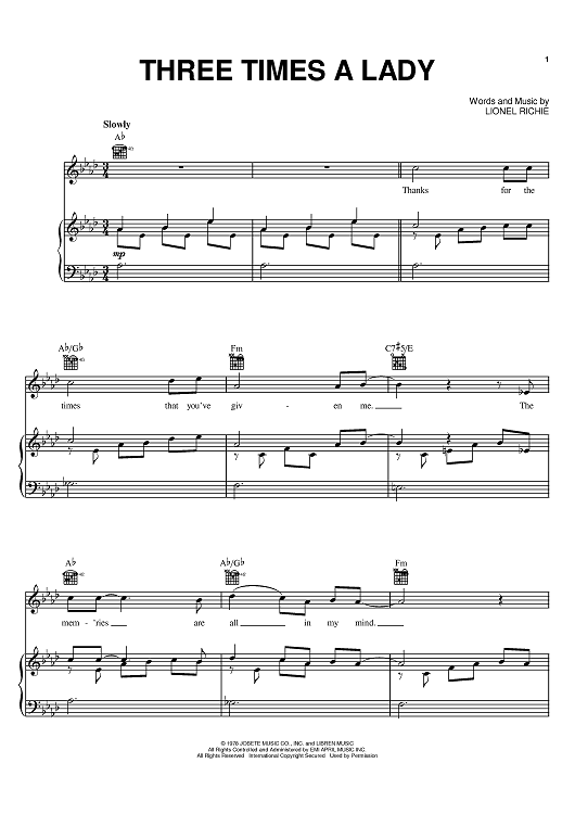 Three Times A Lady Quot Sheet Music By Commodores For Piano Vocal Chords Sheet Music Now