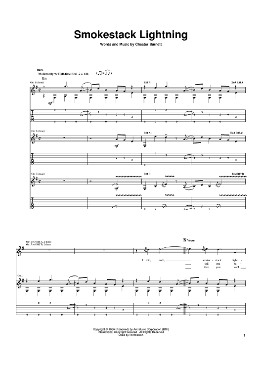 Smokestack Lightning" Sheet Music by Eric Clapton; Howlin' Wolf  for Guitar Tab - Sheet Music Now