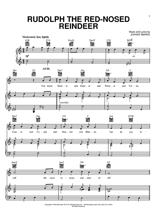 Rudolph The Red Nosed Reindeer Music Sheet