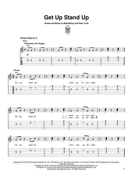 Get Up Stand Up Sheet Music By Bob Marley For Easy Guitar Tab Sheet Music Now 