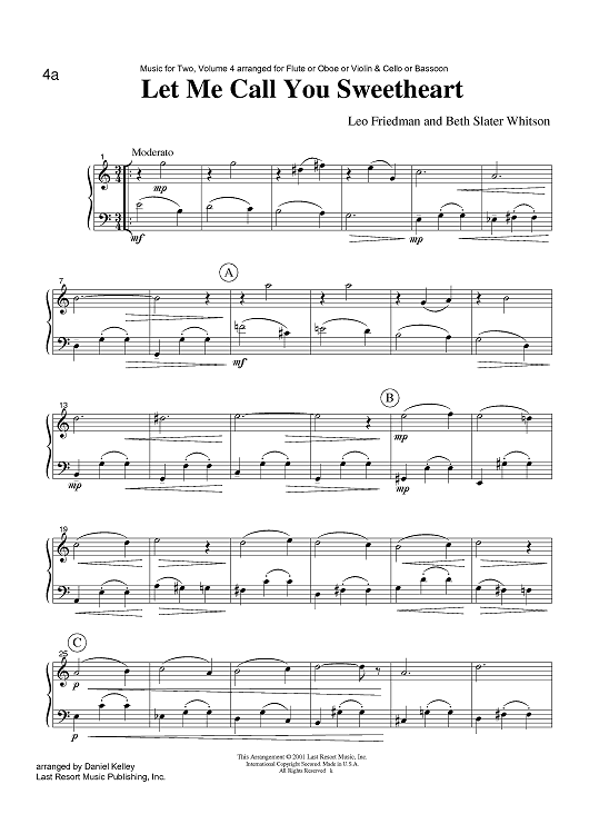 Let Me Call You Sweetheart Sheet Music For Instrumental Duet Sheet Music Now 
