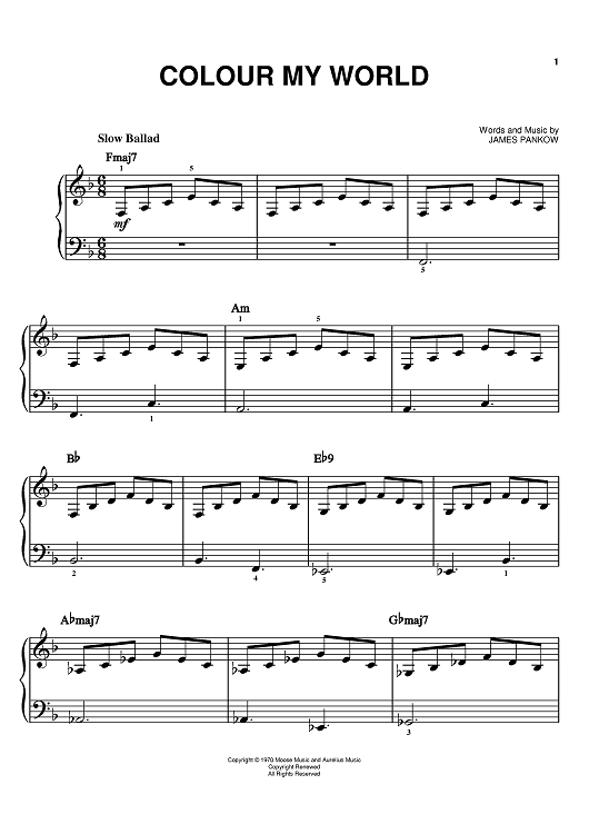 Colour My World" Sheet Music by Chicago for Easy Piano - Sheet Music Now