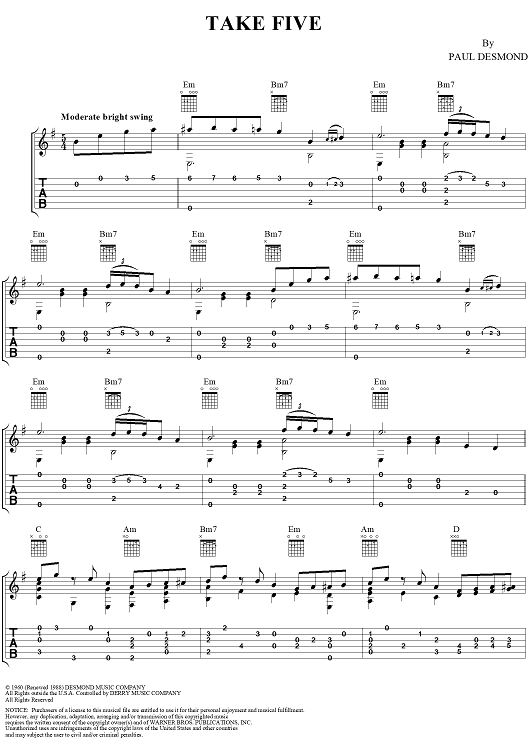 take 5 guitar tab