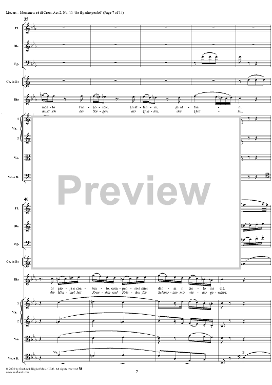 Idomeneo, rè di Creta, Act 2, No. 11 "Se il padre perdei" - Full  Score" Sheet Music for Voice and Orchestra - Sheet Music Now