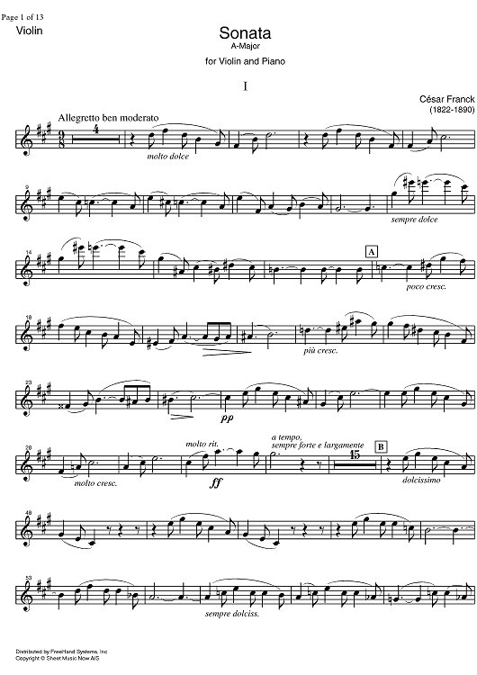 Sonata A Major - Violin&quot; Sheet Music for Violin/Piano - Music Now