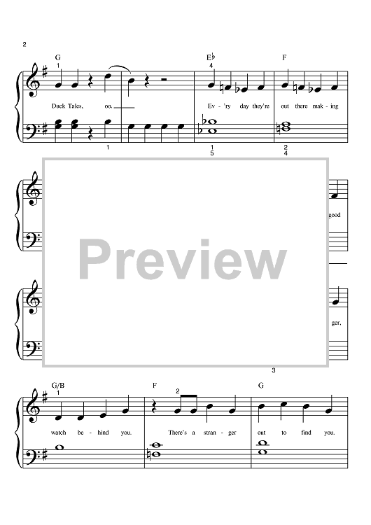 ducktales theme song piano sheet music