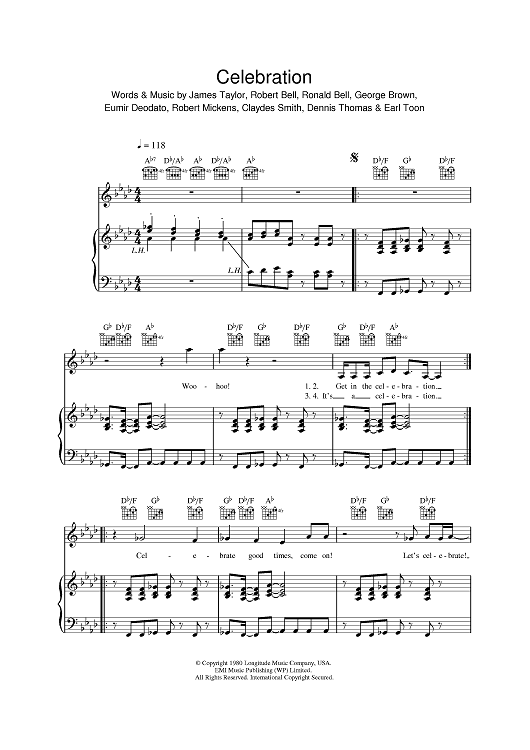 Buy Celebration Sheet Music By Kool The Gang For Piano Vocal Chords