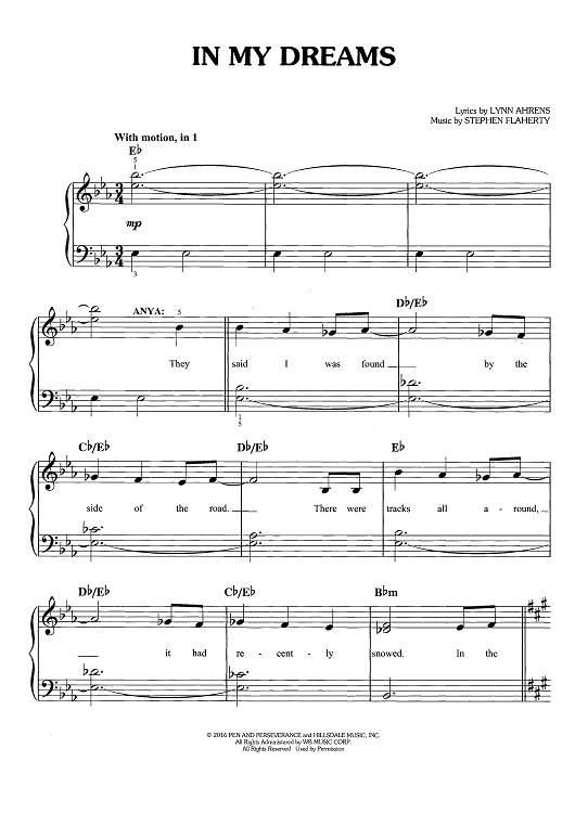Buy In My Dreams From Anastasia The New Musical Sheet Music For Easy Piano Vocal Chords