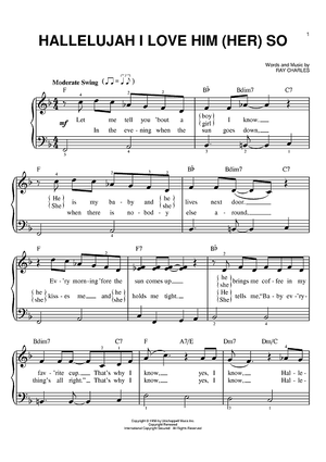 Hallelujah I Love Him Her So Quot Sheet Music By Ray Charles Peggy Lee For Easy Piano Sheet Music Now