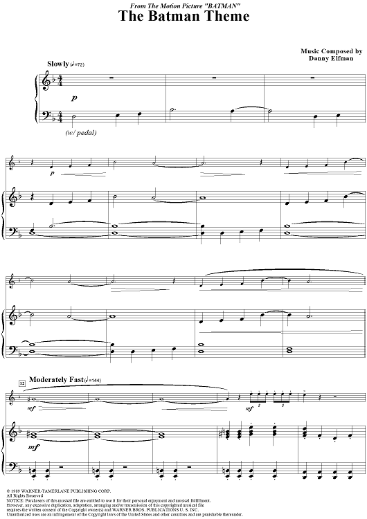 Batman: The Batman Theme" Sheet Music for Piano Accompaniment - Sheet  Music Now