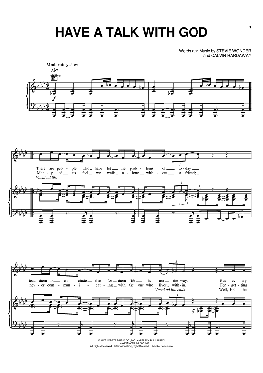 Have A Talk With God Quot Sheet Music By Stevie Wonder For Piano Vocal Chords Sheet Music Now