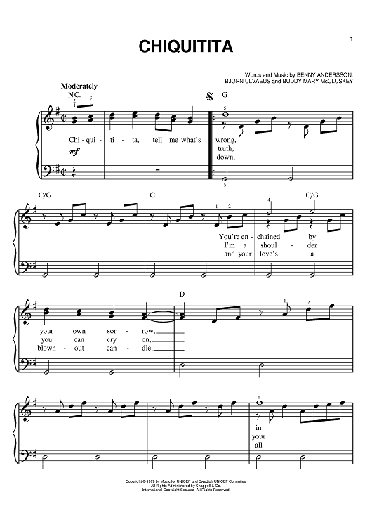 Buy "Chiquitita" Sheet Music by ABBA for Easy Piano