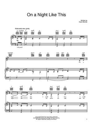 Buy On A Night Like This Sheet Music By Dave Barnes For Piano