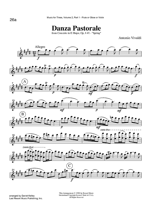 Danza Pastorale - from Concerto in E Major, Op. #1 &quot;Spring&quot; - Part&quot; Sheet Music Instrumental Trio - Sheet Music