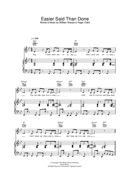 Easier Said Than Done" Sheet Music by Shakatak for Piano/Vocal/Chords