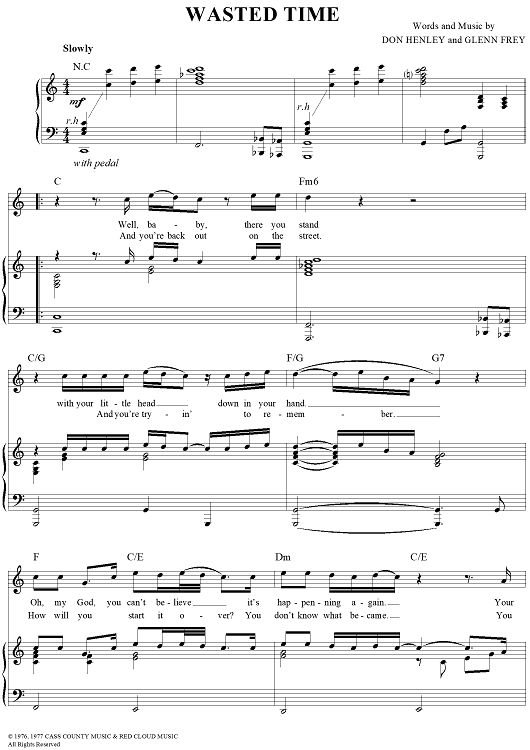 eagles wasted time piano sheet music pdf