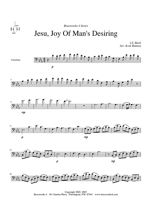 Buy Jesu Joy Of Man 39 S Desiring Trombone Sheet Music For Brass Quartet