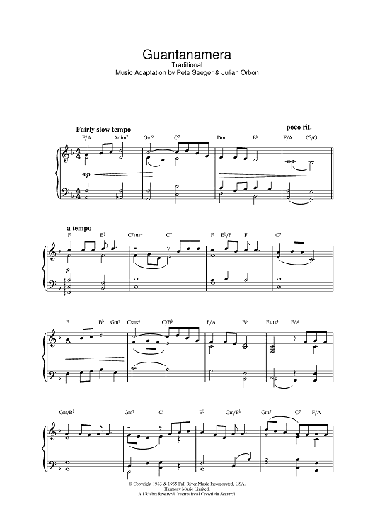 Guantanamera sheet music free download