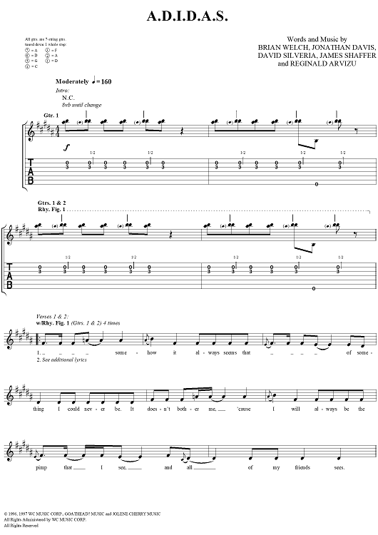 A.D.I.D.A.S.&quot; Sheet Music by Korn for Guitar - Sheet