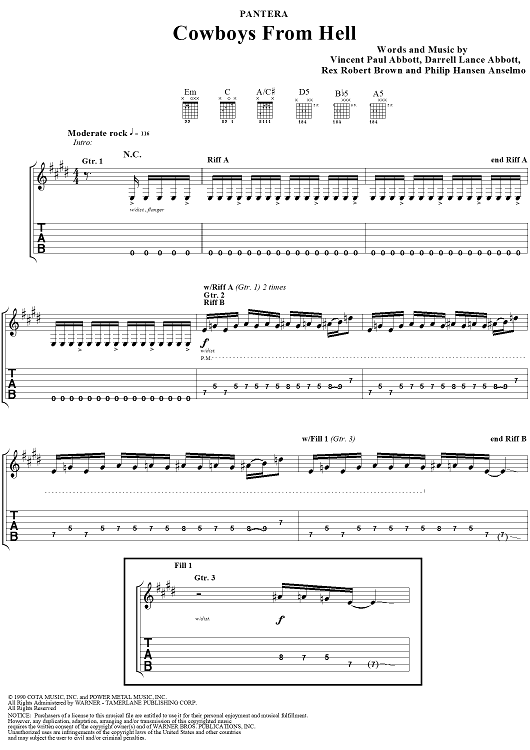 download cowboys from hell guitar pro tab