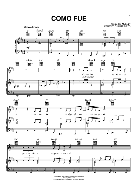 Como Fue Sheet Music By Ernesto Duarte Brito For Pianovocalchords