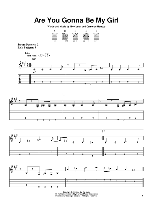 Buy Are You Gonna Be My Girl Sheet Music By Jet For Easy Guitar Tab