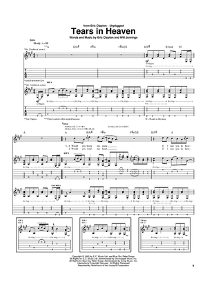 Tears In Heavenu0026quot; Sheet Music by Eric Clapton for Guitar Tab 