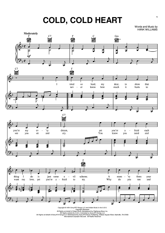 Cold Cold Heart Sheet Music By Hank Williams Tony Bennett For Pianovocalchords Sheet 