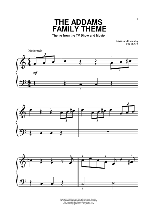 The Addams Family Theme" Sheet Music by Vic Mizzy for Piano - Sheet