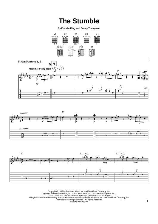 The Stumble Sheet Music By Freddie King For Easy Guitar Tab Sheet Music Now 