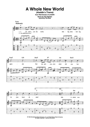 A Whole New World Aladdin 39 S Theme Quot Sheet Music For Guitar Tab Vocal Chords Sheet Music Now