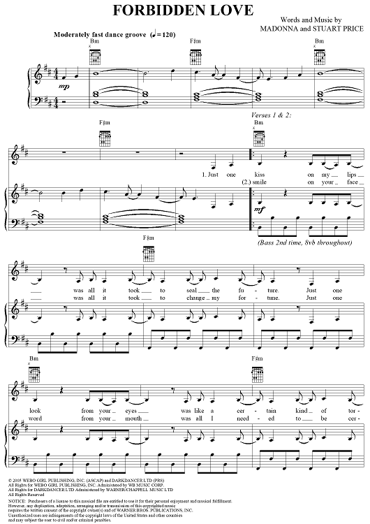 Forbidden Love Sheet Music By Madonna For Pianovocalchords Sheet Music Now 