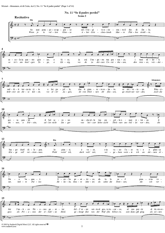 Idomeneo, rè di Creta, Act 2, No. 11 "Se il padre perdei" - Full  Score" Sheet Music for Voice and Orchestra - Sheet Music Now