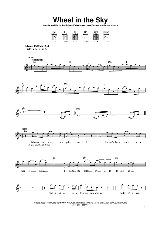 Buy Wheel In The Sky Sheet Music By Journey For Easy Guitar